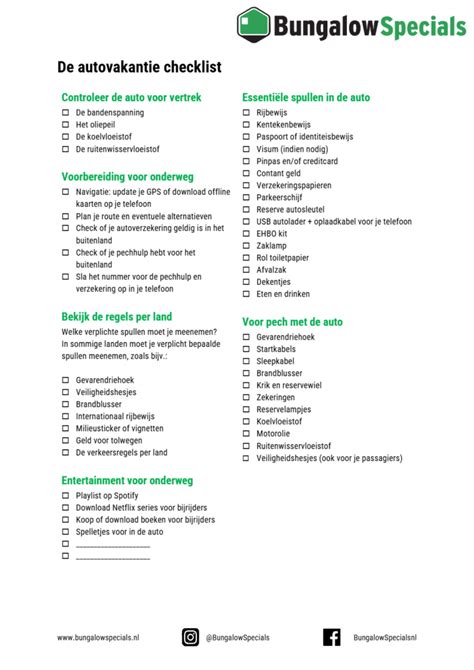 Checklist autovakantie