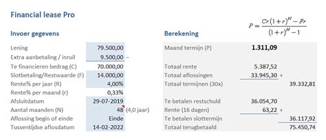Financial Lease Berekening