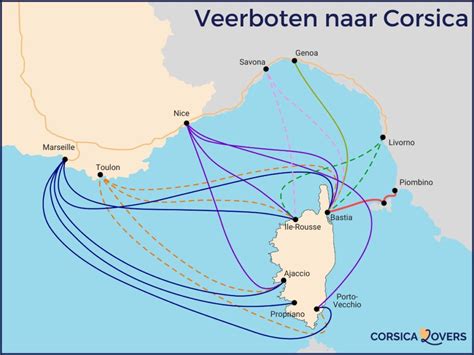 Kaart van Elba met veerbootroutes