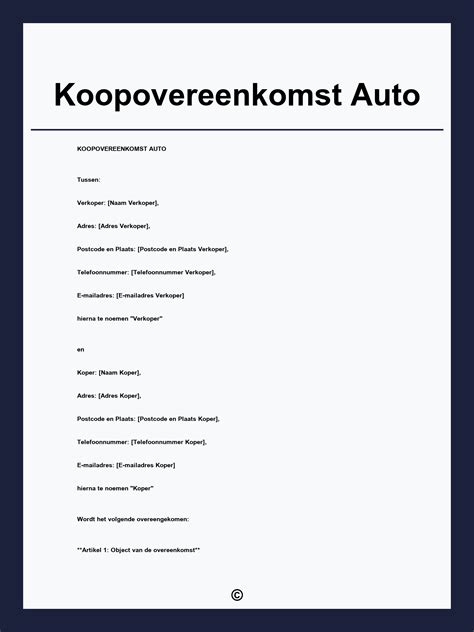 Koopovereenkomst Auto