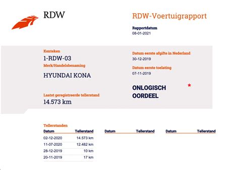 RDW Voertuigrapport Voorbeeld