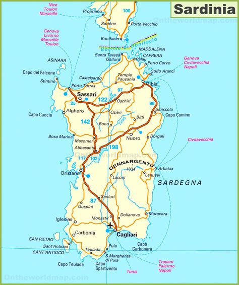 Road map Sardinië