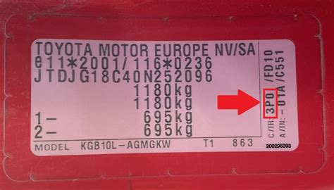 VIN-plaatje locatie Toyota