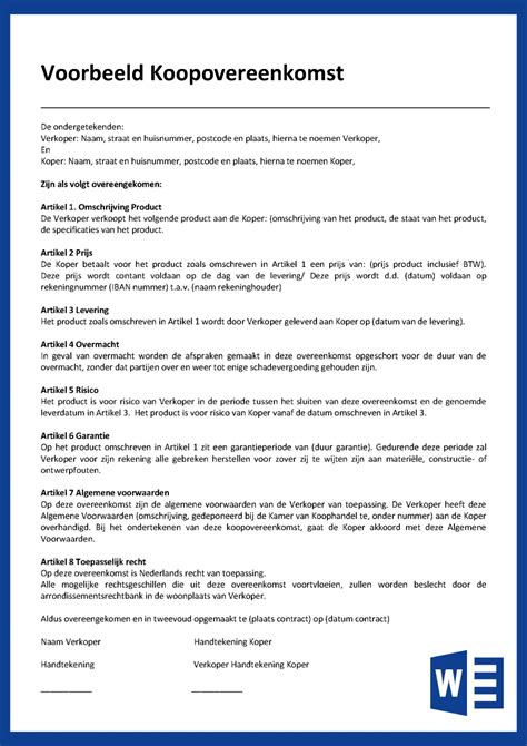 Voorbeeld Koopovereenkomst