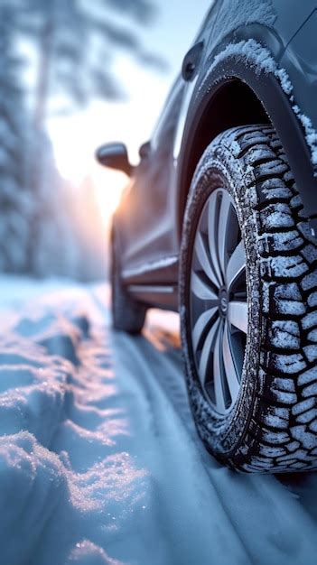 Winterbanden op een besneeuwde weg
